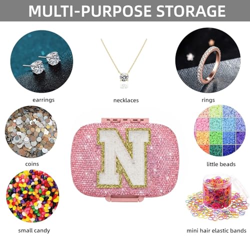 Image of Cute Pill Organizer Small Bling Pill Case for Purse Medicine Vitamin Container Holder Daily Pill Box Container for Women Travel Medicine Kit(Letter N Pink)