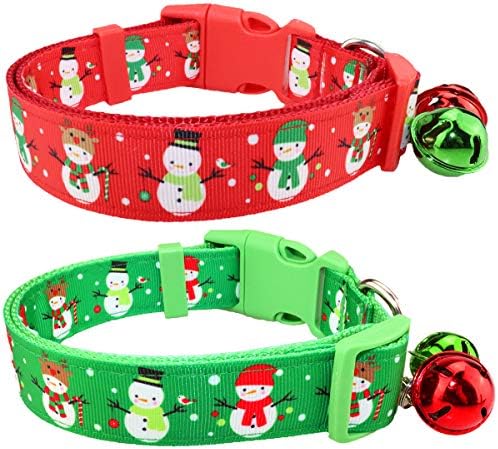 2 Pack Adjustable Festive Christmas Holiday Pet Dog Cat Collars with 2 Bells (D, 13"-19")
