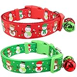 2 Pack Adjustable Festive Christmas Holiday Pet Dog Cat Collars with 2 Bells (D, 13"-19")