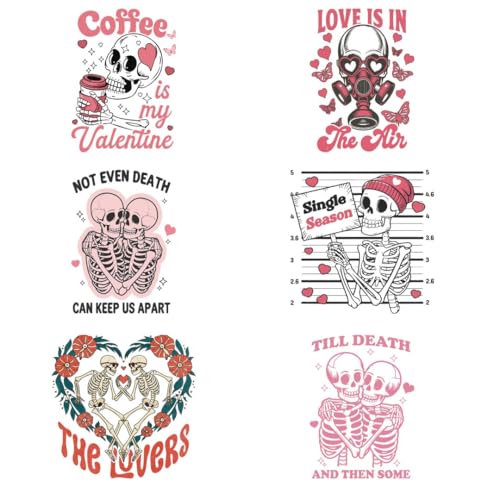 Retro Valentine's Day Skeletons Iron on Transfer Vinyl Cursive Heat Transfer Letters for T Shirts Clothing Stockings Printing DIY Crafts Decorations