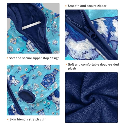 CHIFIGNO Blue White Porcelain Dogs Toddler Boys Winter Coat, Toddler Boy Zip up Hoodie Warm for Fall Winter Spring 3T3