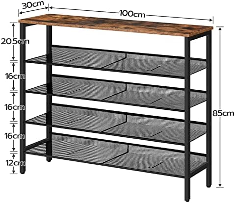 HOOBRO 5-Tier Shoe Rack, Shoe Storage Organizer, Shoe Organizer Rack with Flat or Slant Adjustable Shelves, 100 x 30 x 85 cm, Narrow Shoe Stand for Hallway, Industrial, Rustic Brown EBF101XJ01