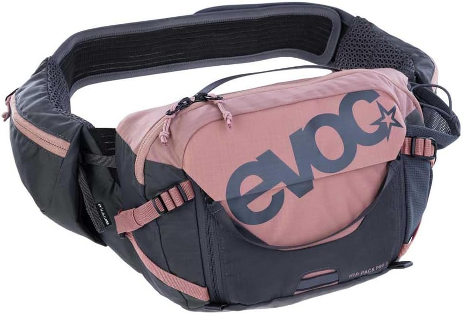 EVOC Hip Pack PRO 3, Hip Bag (AERO Flex Hip Belt, AIR Flow Contact System, mesh Material, Tool Compartment, Fanny Pack, Perfect for Trail Lovers, one Size), Dusty Pink - Carbon Grey