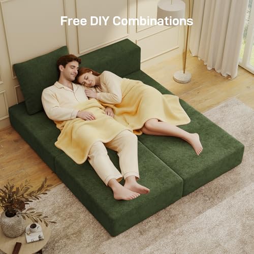 Image of Living&Giving Cloud Sectional Couch for Living Room, Modular Boneless Couch with 1 Ottoman, Middle-seat Can Be Combined with Modular Sofa, Customizable Layout for Any Space, Green