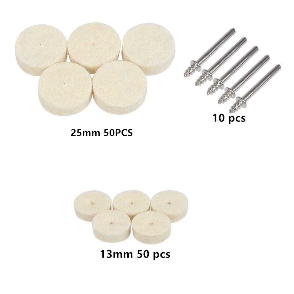 Tampone per Lucidatura in Feltro di Lana,100 Pezzi Ruote Pulite per Lavorazione Del Metallo e Del Legno (13mm 25mm)