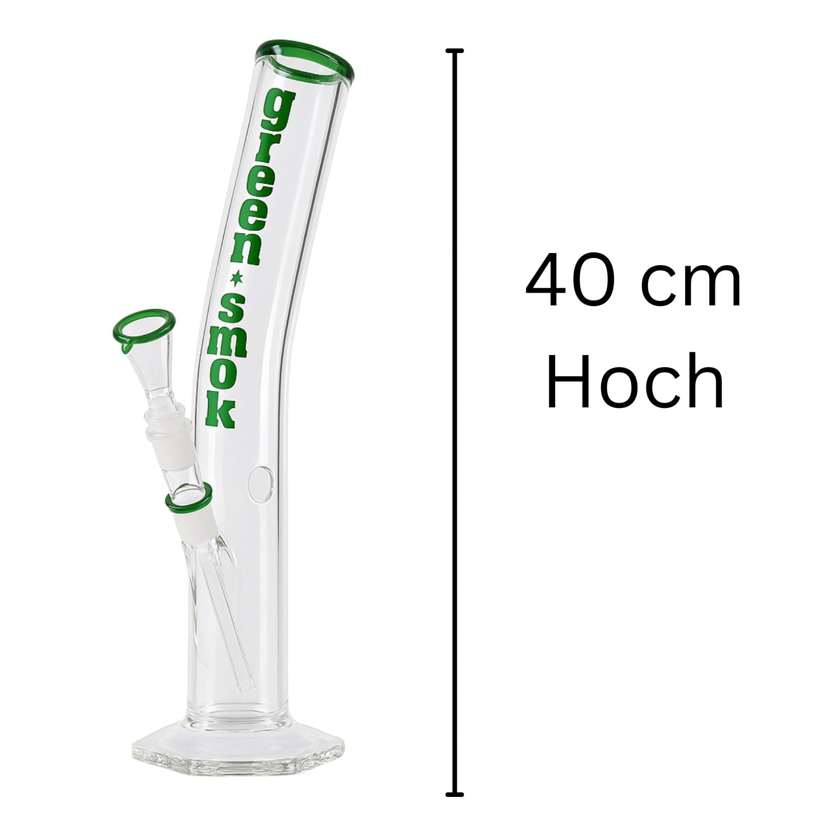 Weedness Glas Bong 18,8 mm Schliff Ø 55mm - 40 cm hoch Grün - Schräge Bong Komplett Set Groß