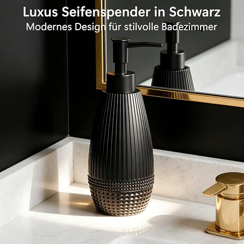 Seifenspender schwarz matt - Spülmittelspender küche und Bad für Design-Liebhaber - Pumpspender, geeignet für Flüssigseife oder Spülmittel - soap Dispenser mit Schmucksteinen 2