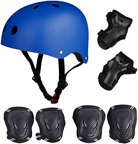 Besmall Kid's Protective Gear Set,Roller Skating Skateboard BMX Bike Cycling Sports Protective Gear Pads for Youth Boys Girls(Adjustable Helmet+Knee Pads+Elbow Pads+Wrist Pads) Blue M