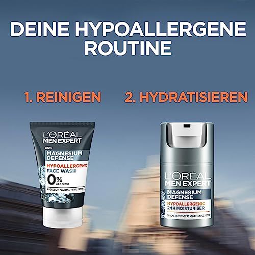 L'Oréal Men Expert Sensitiv Gesichtspflege für Männer, Beruhigende Feuchtigkeitscreme für empfindliche Haut, Gesichtscreme für Herren mit Magnesium und Hyaluronsäure, Magnesium Defense, 1 x 50 ml 5