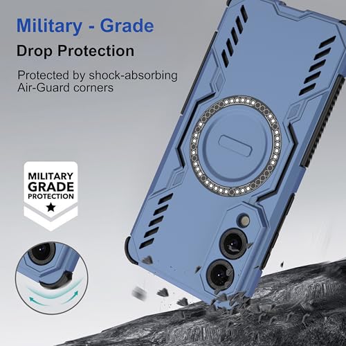 Image of amazon basics Back Case Cover for Samsung Galaxy S25 Edge 5G | Magnetic Case with Built-in Metal Ring | Supports Mag-Safe Charger, Wallet & Car Mount | Shockproof Hybrid PC + TPU | Blue