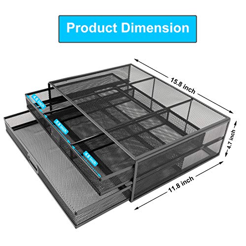 Wellerly Monitor Stand Riser with Drawer Metal Mesh Desk Organizer - Dual Pull Out Storage Drawer for Computer, PC, Laptop, Printer, Notebook, iMac - Desktop Storage for Office School Home (Black)