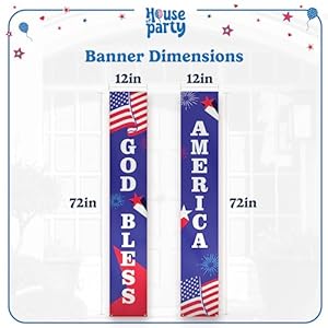 HOUSE OF PARTY 4th of July Decorations |God Bless American Banner | USA Porch Sign Door Banners | Patriotic Decor Outdoor Red White Blue Decor HOUSE OF PARTY 4th of July Decorations God Bless American Banner USA Porch Sign Door Banners Patriotic Decor Outdoor Red White Blue Decor