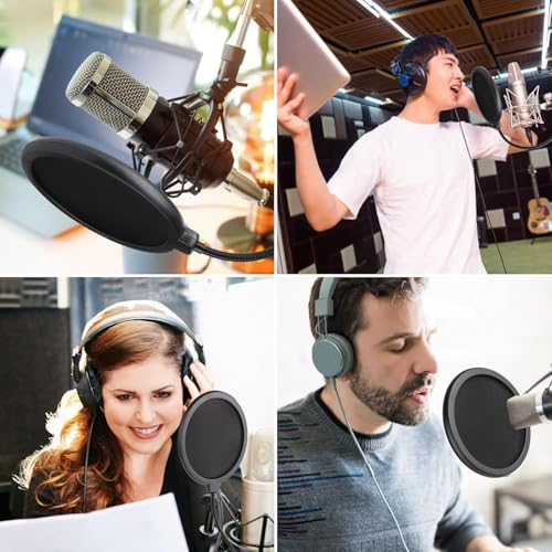 Professioneller Mikrofon-Pop-Filter-Schutz, Mikrofon-Windschutz-Schild mit Blue Yeti und jedem anderen Mikrofon kompatibel, doppellagiger Wind-Pop-Schutz mit flexiblem 360