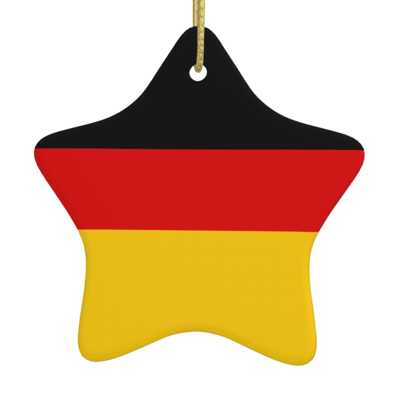 German Flag Christmas Ceramic Star Pendant with Punched Holes and Gold Wire Rope, Christmas Tree Home Decoration