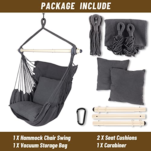 Highwild HC00 Hammock Chair Hanging Rope Swing - Max 500 Lbs - 2 Cushions Included - Steel Spreader Bar With Anti-Slip Rings - For Any Indoor Or Outdoor Spaces  thumb #5