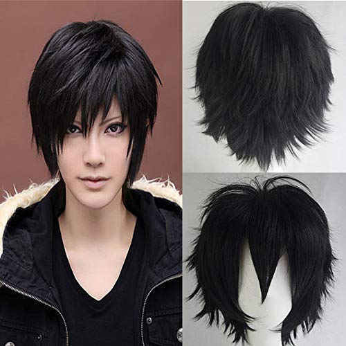 S-Noilite Cosplay Wig Short Unisex Anime Wig Fluffy Hair Wig Japanese Anime Wig Comic Hairstyles With Layered Bang For Halloween Cosplay Party Costume Full Synthetic Wigs (#Black) #TOP4