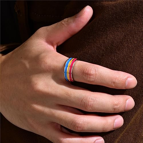 Image of Unisex 8mm Colorful Stripes Pride Ring | Stainless Steel, Unique Cool Enamel, Homosexuals LGBT Gay, Eternity Couple Wedding Band