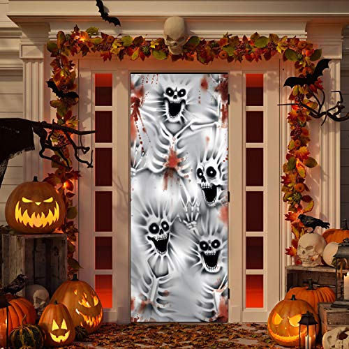 Image of JOYIN 30 inchx72 inch Halloween Door Cover Decorations Indoor Creepy Skeleton, Haunted House Stickers Party Supplies Favors Garage Window Wall