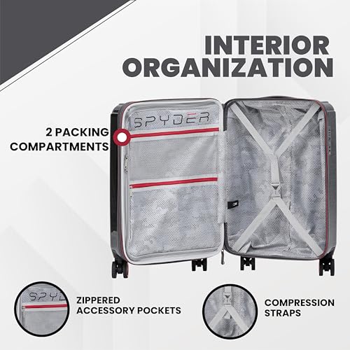 Spyder Traverse 20 Inch Carry On Expandable Hardside Upright Suitcase with 360° Spinner Wheels, TSA Approved Lock, Charcoal3