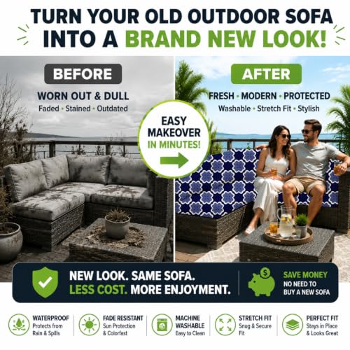 Image of 8 Pcs Outdoor Cushion Covers, Patio Sofa Cushion Covers Replacement