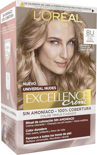 L'Oréal Paris Pack 3 Excellence Universal Nudes 8U Rubio Claro 550 - Coloración Triple Cuidado Sin Amoniaco con Pro-Keratina