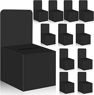 12 Pack Raffle Boxes Ballot Box Suggestion Box with Slot, 6 x 6 x 6 Inch Cardboard Raffle Boxes with Slot for Ticket and Removable Header for Collecting Business Card Voting Contest (Black)