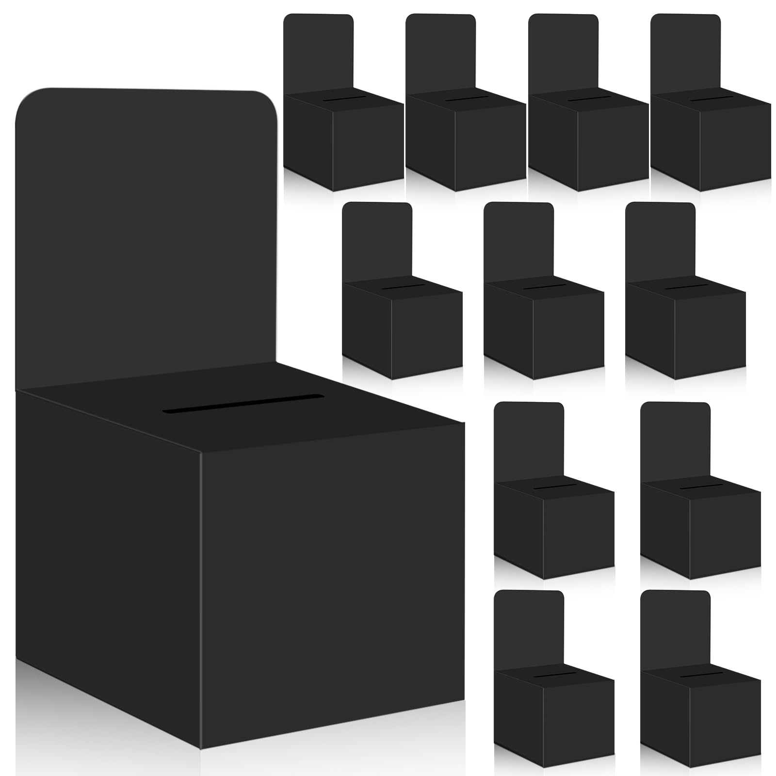 Paquete de 12 urnas para rifa, caja de donación para recaudación de fondos, caja de cartón de 6 x 6 x 6 pulgadas con ranura para boletos y cabecera extraíble para coleccionar tarjetas de visita