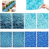YEDOUALE Autocollants Effet Eau pour Diorama, Lot de 8 Feuilles 297 x 210 mm en 4 Styles, Papier Autocollant Nacré Motif Vagues pour Rivière, Lac, Ruisseau, Maquette, Décor Miniature et DIY