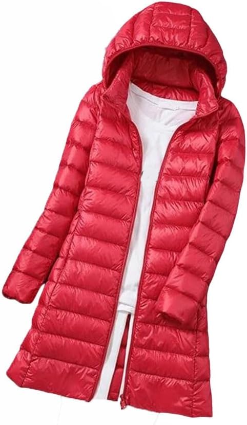 Women's Ultra Light Down Jacket Packable Long Coat Hooded Puffer Parka