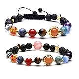 JSDDE Partner Edelstein Armband Planet Asteroid Sonnensystem Stein Armreif Chakra Armband Verstellbar Elastisches Kette (Paar Set)