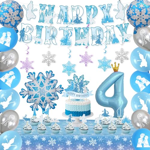 Frozen 4th Birthday Party Decorations Kit - blue Silver Winter