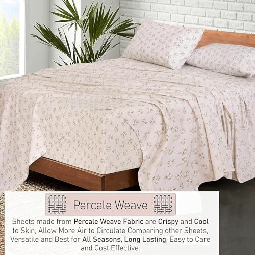 RUVANTI 100% Cotton Split King Sheets Sets for Adjustable Bed, 5 PCs, Soft & Breathable Percale Weave Bedding, Deep Pocket 16", Hotel Standard, Crisp Cool Feel & Durable, Floral Sheet, Twin Spring