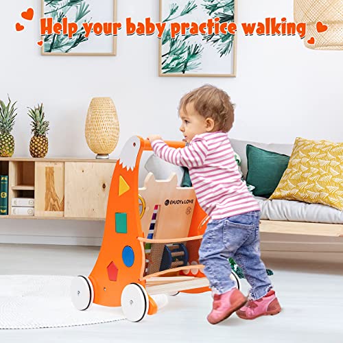 Wooden Baby Walker Baby Push Walker With Multiple Entertainment Activity Center, Sit-To-Stand Learning Baby Walkers For 1 Year Old Boys Girls Infants #TOP1