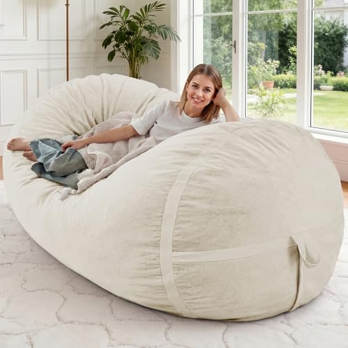 Image of 5FT Bean Bag Chair 5'Giant Bean Bag Chairs with Adults, Large Beanbag Chair | Bean bag Lounger with Machine Washable Cover Dutch Velvet Fabric, Comfy Chairs for Living Room Bedroom Dorm, Beige