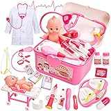 【Kinder Arztkittel & Puppe】: Kommt mit einem Kinderkittel für 3-6 Jahre. Kinder können ein kleiner Arzt oder eine kleine Krankenschwester sein, die sich mit den medizinischen Hilfsmitteln um die mitgelieferte Puppe auf der Trage kümmert. Lernen Sie das Wissen der Krankenpflege und machen Sie das Rollenspiel mehr Spaß.