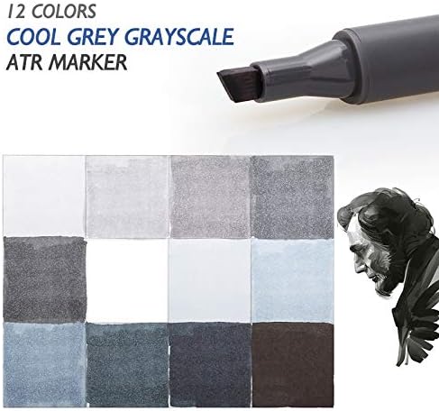 BEMLP 12 Cool Grey Colors Art Markers Grayscale Artist Dual Head Markers Set for Brush Pen Painting Marker School Student Supplies