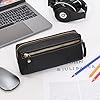 Wonderpool Trousse en Cuir Plumier Étui à Stylo Porte-marqueur Grande Capacité avec Pochette pour Organisateur Poche intérieure Outils Maquillage Papeterie (Noir) #1