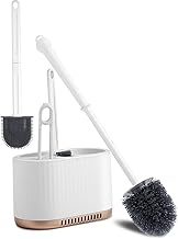 Raawan Silicone Toilet Brush and Holder Set with an Extra Crevice Cleaning Brush – Deep Cleaning Toilet Bowl Brush, Wall-Mounted Water Drop Design, 4-in-1 Bathroom Cleaning Set