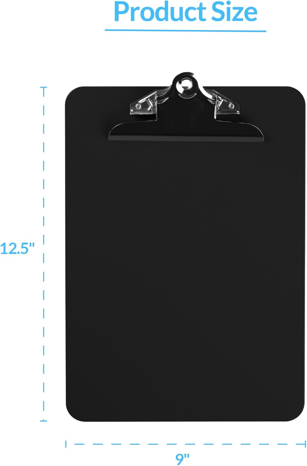 Pack of 6 Plastic Clipboards with Spring Clip, Durable Writing Boards for Work, Class, and Nursing Use, 9" x 12.5", Black