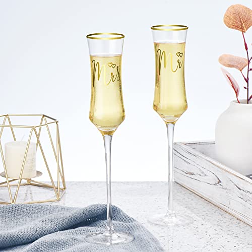 Roxburgh Champagne Flutes Glasses Set Of 2, Hand Blown Crystal Wedding Toasting Flutes For Bride And Groom, Long Stem Mr And Mrs Champagne Glasses For Wedding Engagement Anniversary Christmas Gifts #TOP5