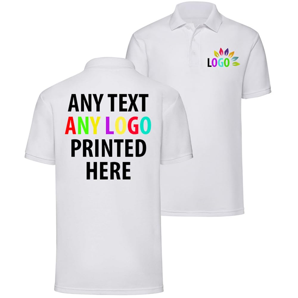 Personalised Polo Shirt Company Logo Workwear Uniform Custom Print Event Stag Do Top - Any Text | Any Colourr White