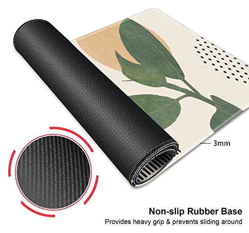 Desk Pad, Boho Abstract Art Large Mouse Pad, Non-Slip Rubber Base Mousepad With Stitched Edges, Keyboard Mouse Mat Desk Pad For Women Men Work, Laptop, 31.5 X 11.8 Inch, Modern Abstract Art Leaves #TOP2