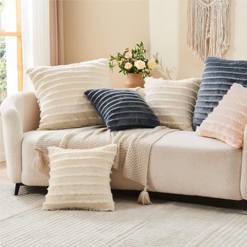 Image of BEDELITE Velvet Pillow Covers with Zipper, Boho-Dark Gray, 18x18 in, 2 Pc