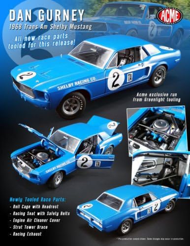 NEW 1:18 ACME LIMITED EDITION COLLECTION - BLUE 1968 DAN GURNEY MUSTANG SHELBY RACING CO. #2 Diecast Model Car By ACME