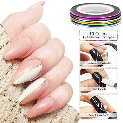 Nail Design Kit For Acrylic Nails Decoration With Nail Art Brushes, Dotting Tool, Nail Tape Strips, Foil Flake Sticker, Crystal Nail Rhinestones And Tweezers Nail Accessories For Nail Technician #TOP3