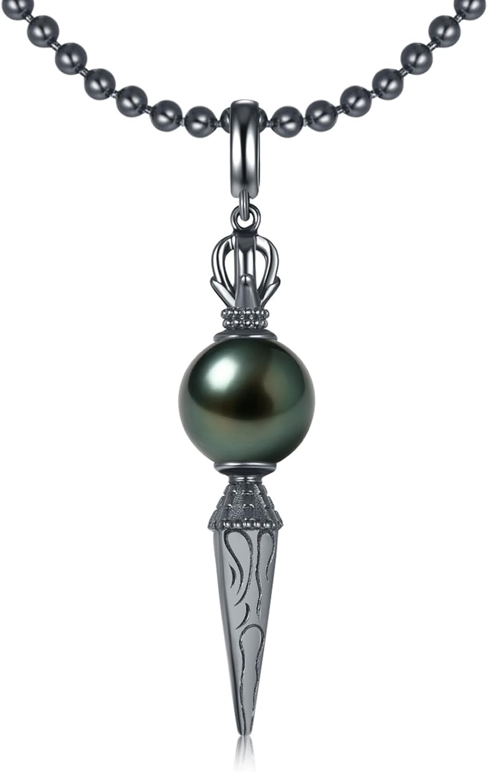 Genuine Tahitian Black Pearl Necklace for Women, 9-13mm AAAA Seawater Pearl - Sterling Silver Moissanite Pendant, Wedding Anniversary, Birthday, Christmas Gift for Wife, Mom, Girlfriend, Fine Jewelry