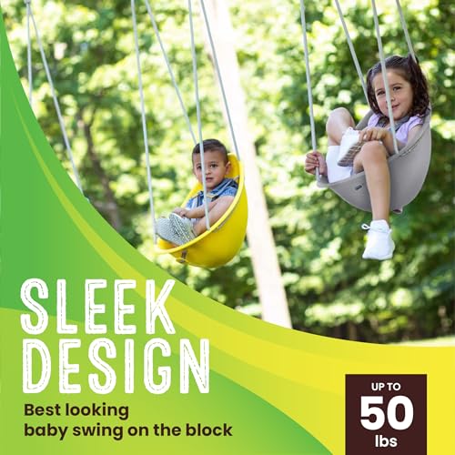 Image of Swurfer Coconut Toddler Swing - Comfy Baby Swing Outdoor, 3- Point Adjustable Safety Harness, Secure, Safe Quick Click Locking System, Blister-Free Rope, Easy Installation, Ages 6-36 Months, Gray