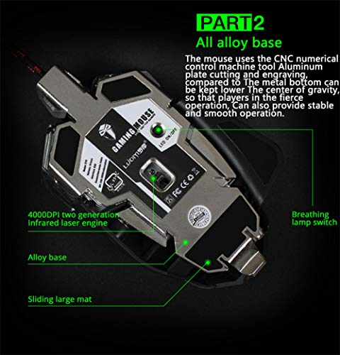 Souris Gaming Gaming Mice Jeu de câbles USB 9 Boutons 4 Couleurs Fond 4000 Dpi Lecteur Optique réglable Souris Ordinateur – Image 4