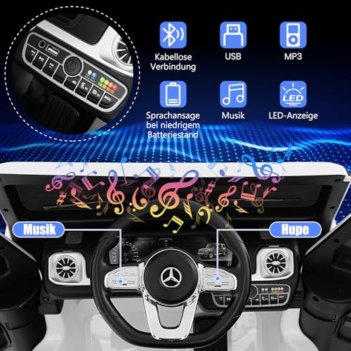 DREAMADE Kinder Elektroauto, Mercedes Benz G500 Kinder Auto mit Fernsteuerung & Schaukelfunktion & Musik & Hupe & USB & LED-Lichtern, Kinderfahrzeug elektrisches Auto für Kinder ab 3 Jahren(Weiß) – Bild 4