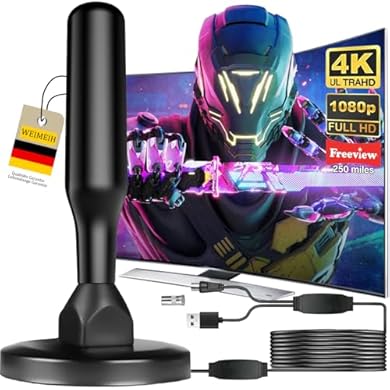 Foto di Antenna TV Interna 2026 Antenna TV Interna Amplificata Potente, Terrestre con 500 km di Ricezione con Base Magnetica, Amplificatore di Segnale Support 4K HD/1080P per HDTV (BLACK)